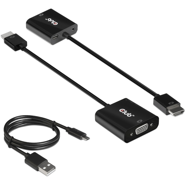 Адаптер CLUB3D CAC-1302, 0.5m, HDMI-A към VGA (D-Sub), черен