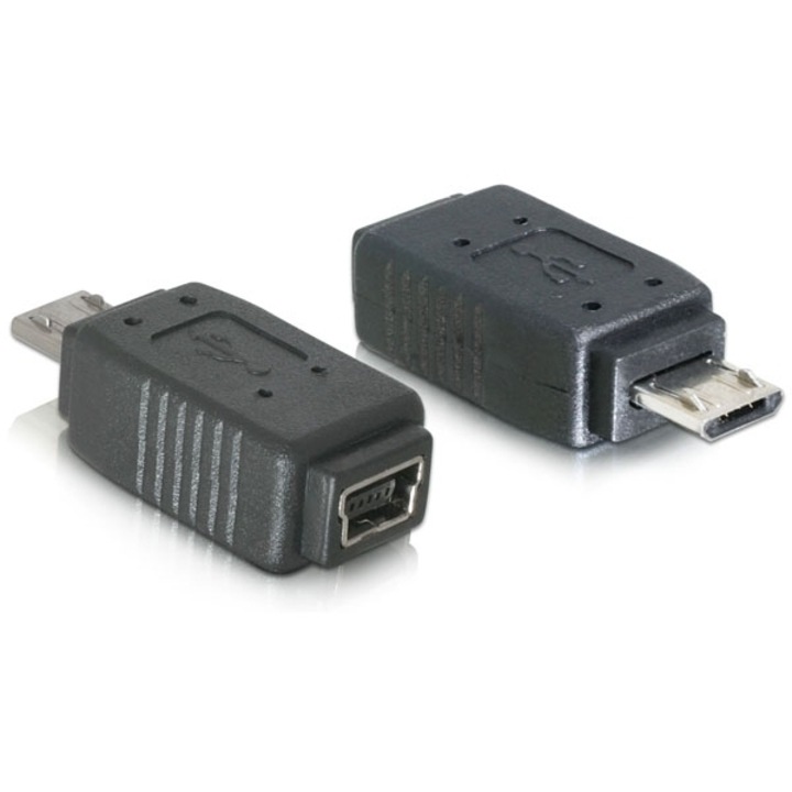 Адаптер DeLOCK, Micro USB-B male към mini USB 5-pin, черен