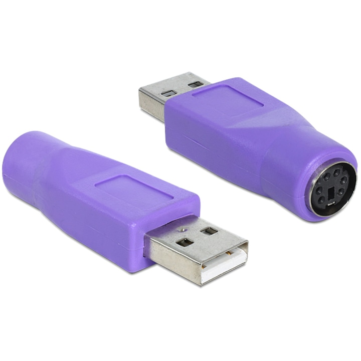 Адаптер DeLOCK 65461, USB-A към PS/2, виолетов