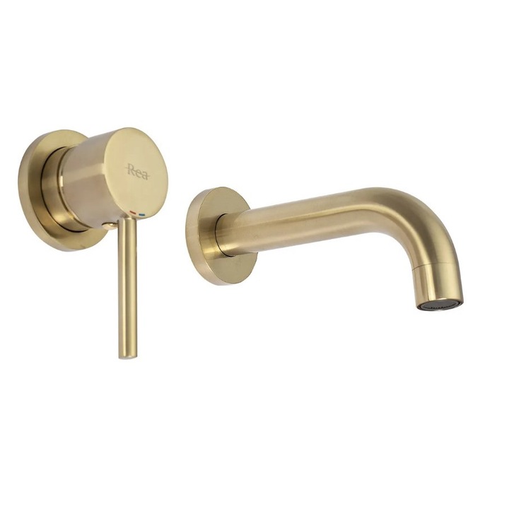 Смесител за мивка Rea Lungo Brushed Gold, Златист, Матов, За вграждане