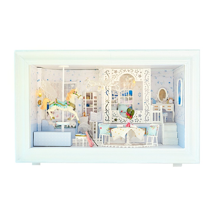 Къща за кукли Habarri, Направи си сам модел монтажна зала, 32x21x18 см, LED крушки, Многоцветен