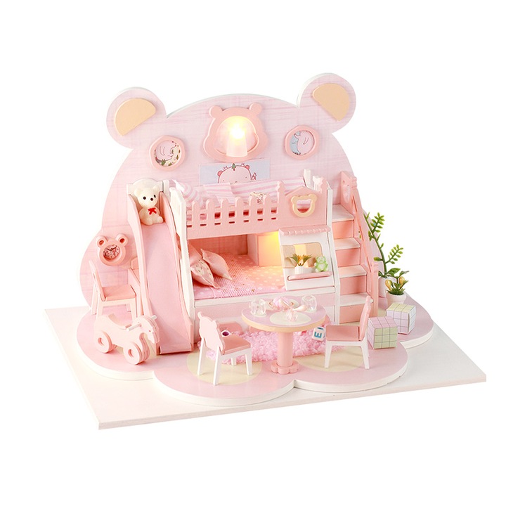 Къща за кукли Habarri, 21x15 см x15 см , LED крушки, Многоцветен