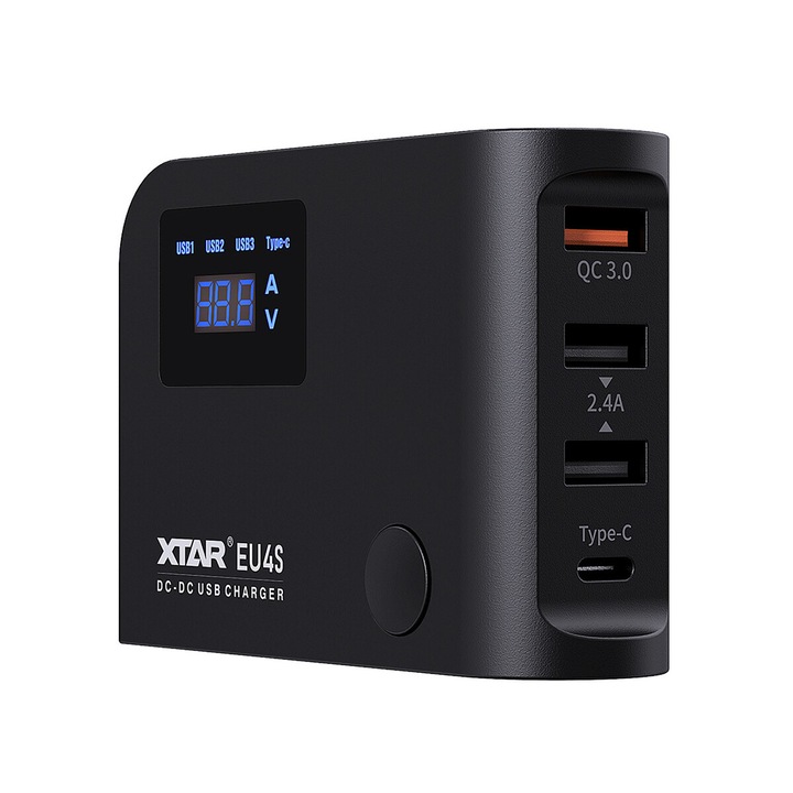 Set statie incarcare XTAR EU4S PD45W QC3.0 3xUSB, 1xUSB-C, adaptor auto inclus