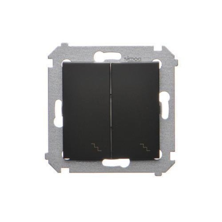 Comutator dublu scara cu iluminare modul 10AX, 250V~, cleme cu surub Negru mat Simon 54