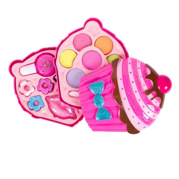 Trusa machiaj cupcake, pentru fetite, roz, 10x11x5 cm