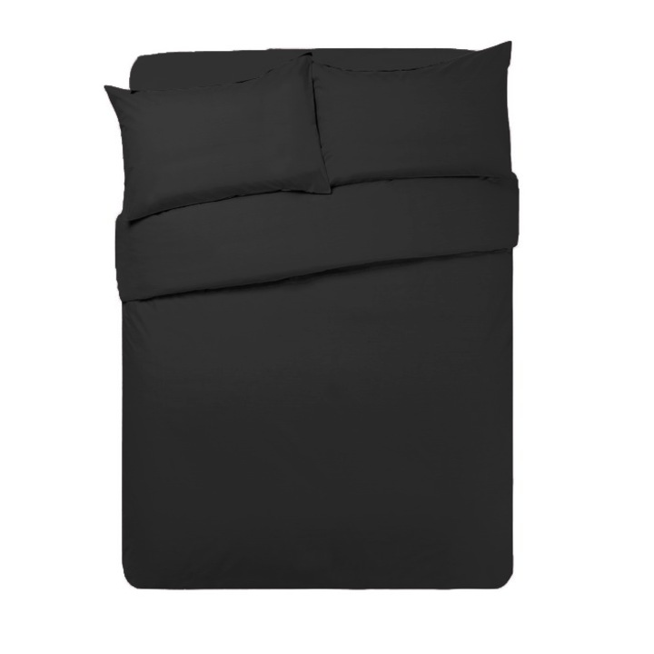 Комплект спално бельо от 4 части кв.м плътно черен цвят състоящ се от плик за завивка 180/200, 2 калъфки за възглавница, калъф за матрак 180/200 с цип