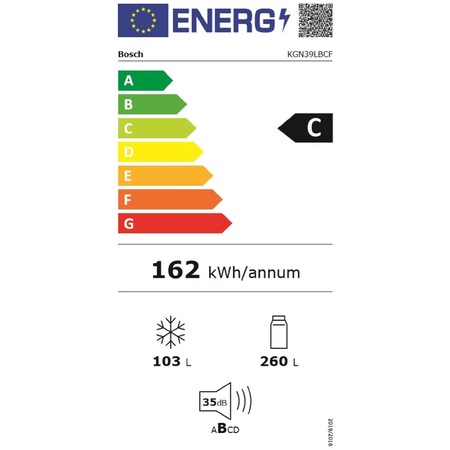 Combina frigorifica independenta BOSCH KGN39LBCF Serie 6, Vita Fresh 0°C, No Frost, Tehnologie cu invertor inteligent, Perfect Fit, Iluminare LED, 200x60 cm Negru