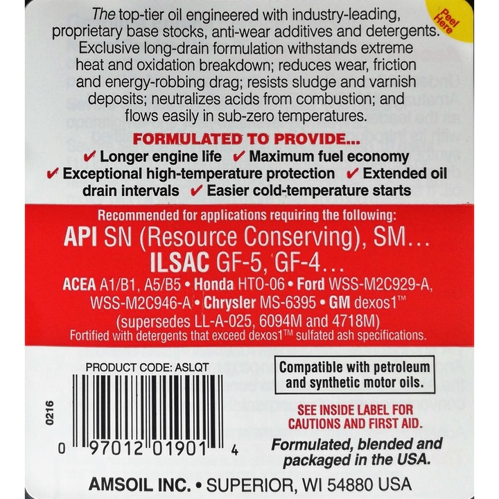 Ulei motor Amsoil Signature Series 5W30 100% Synthetic, 946ml