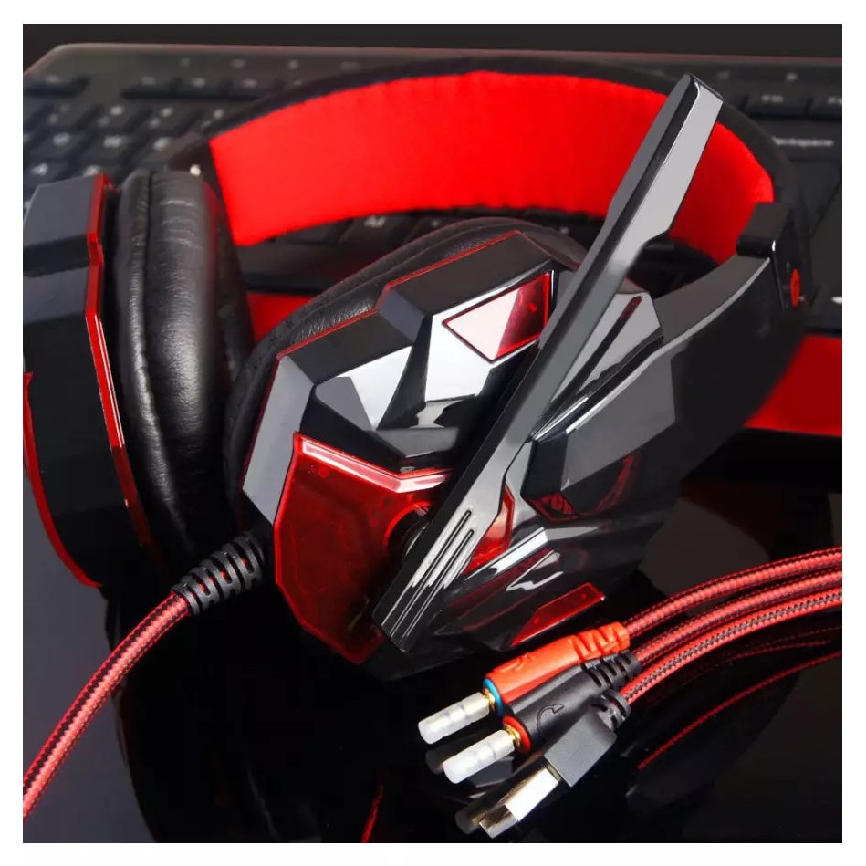 Casti stereo surround, pentru jocuri, cu microfon si led, Alb