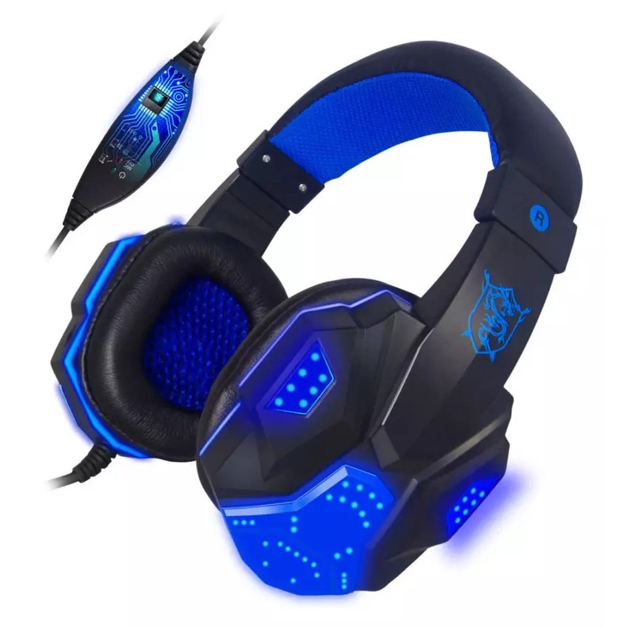 Casti stereo surround, pentru jocuri, cu microfon si led, Alb