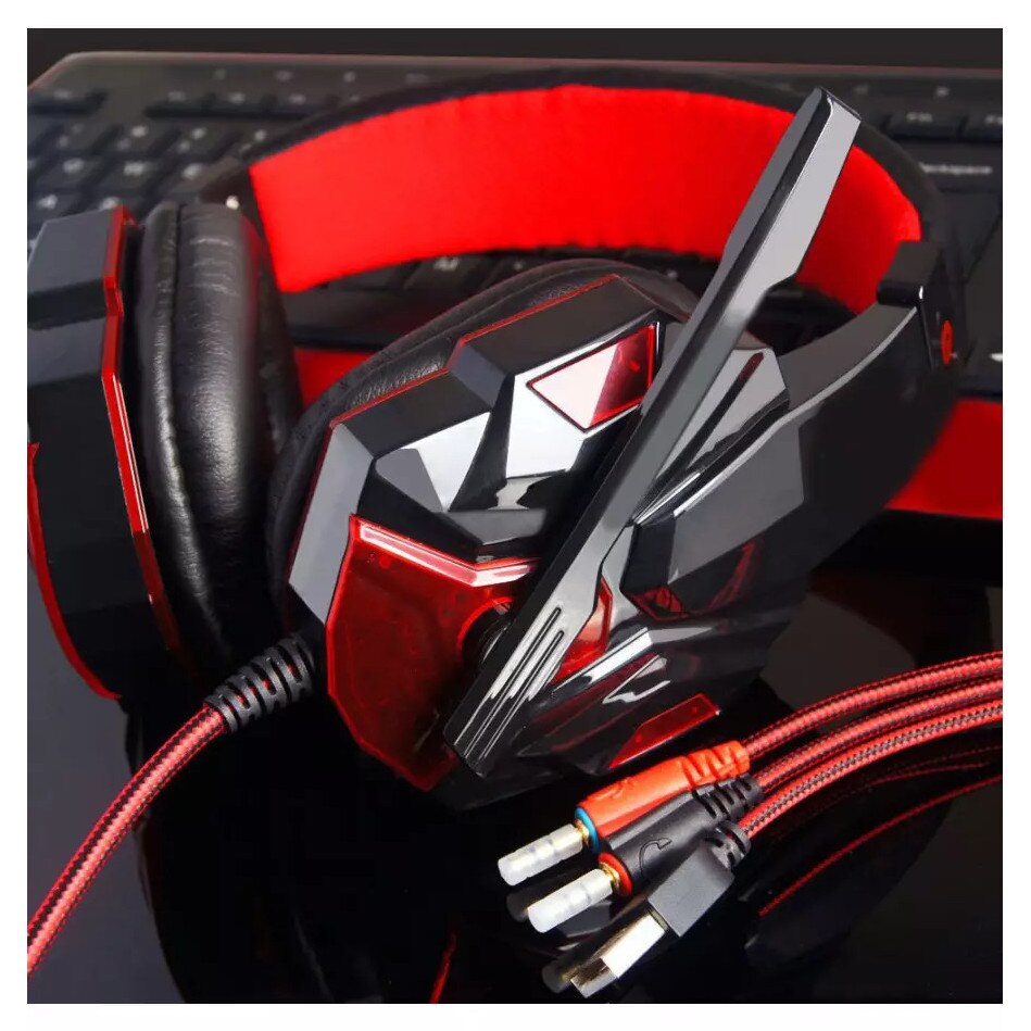 Casti stereo surround, pentru jocuri, cu microfon si led, Albastru