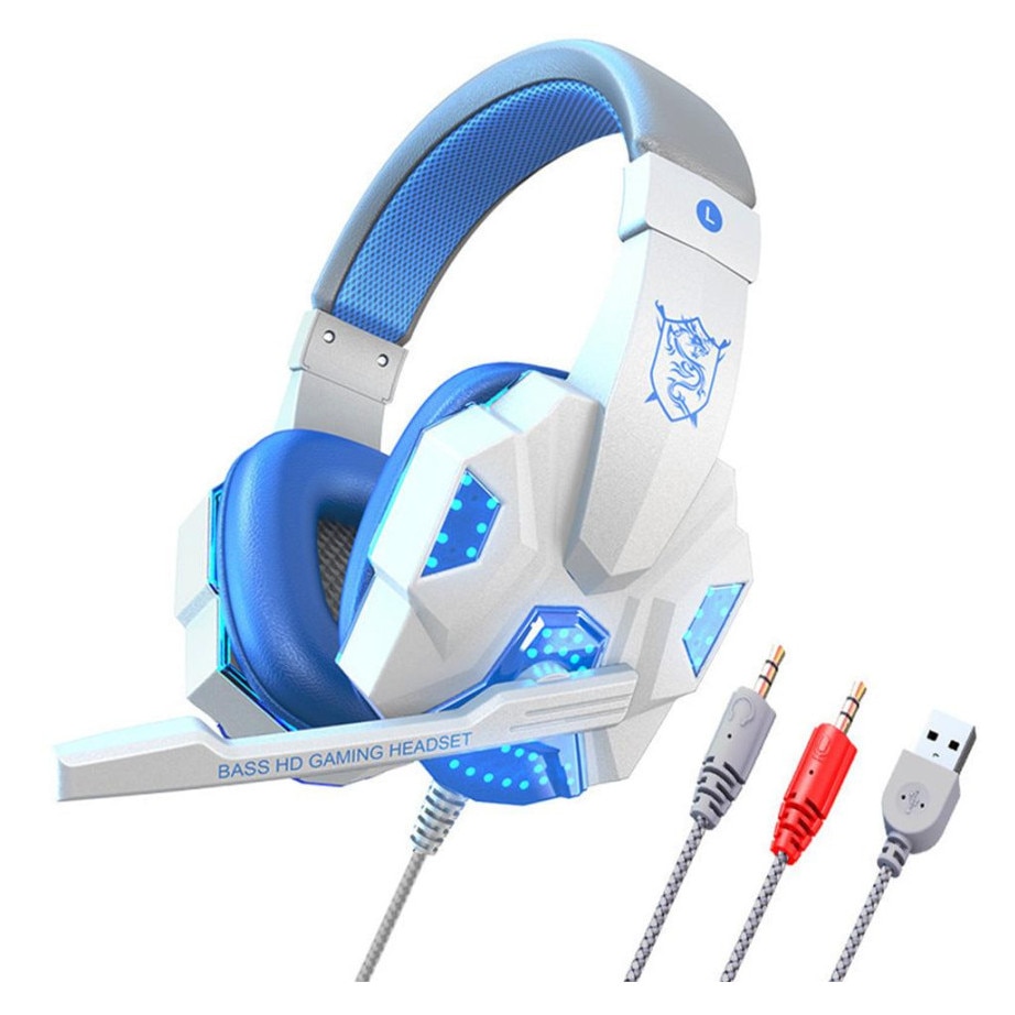 Casti stereo surround, pentru jocuri, cu microfon si led, Albastru