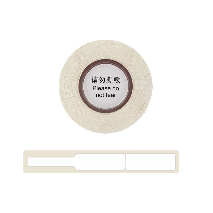 Etichete stegulet D30S 12.5 x 74mm + 35mm, etichete cabluri, albe, hartie termica ecologica, 65 etichete/rola