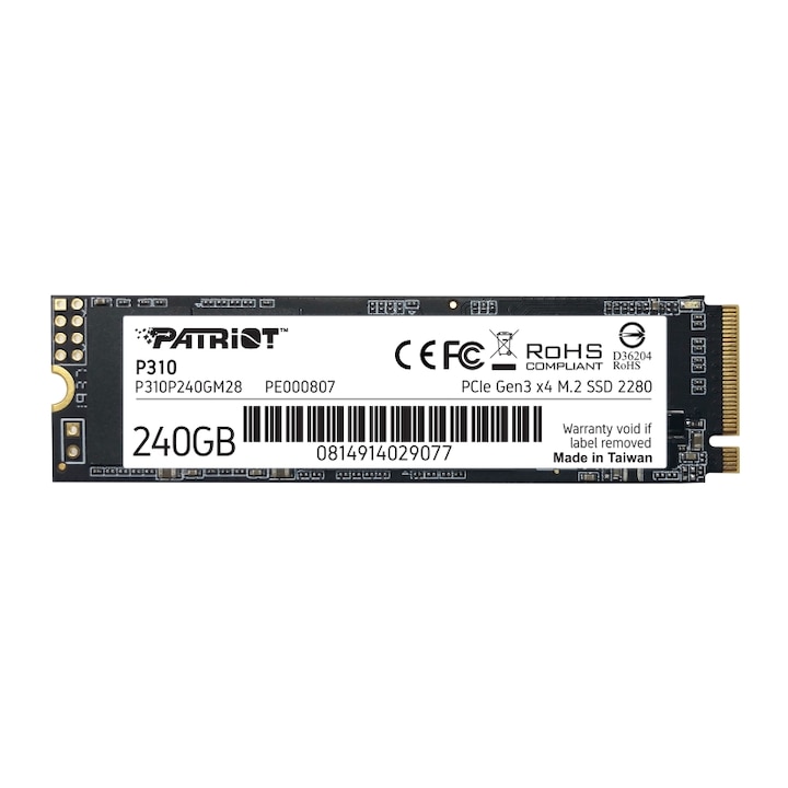 SSD, Patriot, 480 GB, P310 M.2 2280 PCIe SSD, 1700 MB/s / 1500 MB/s, Negru