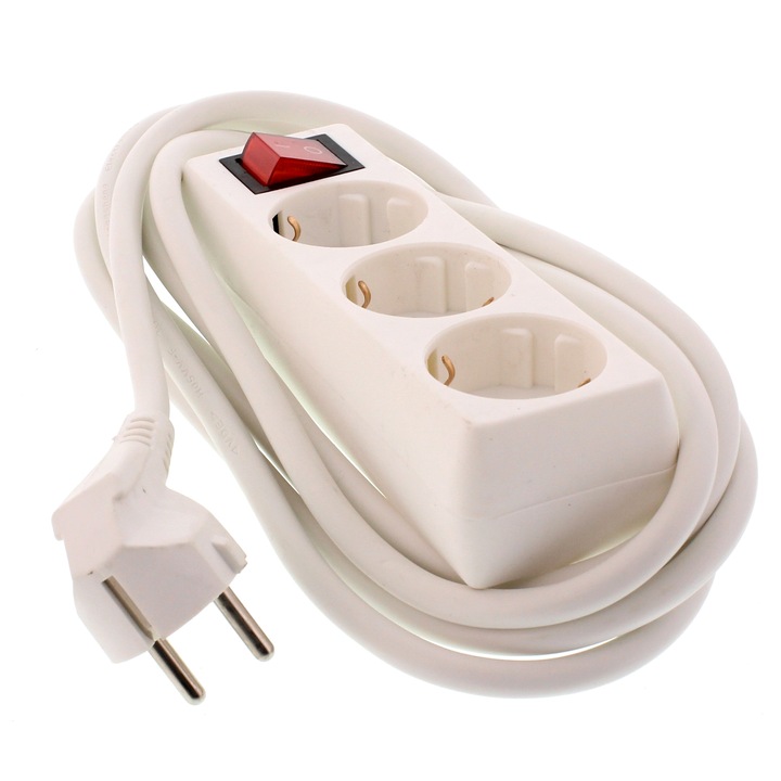 Разклонител Well, 3 гнезда, Превключвател, 3xG1.5mmp, 3 м