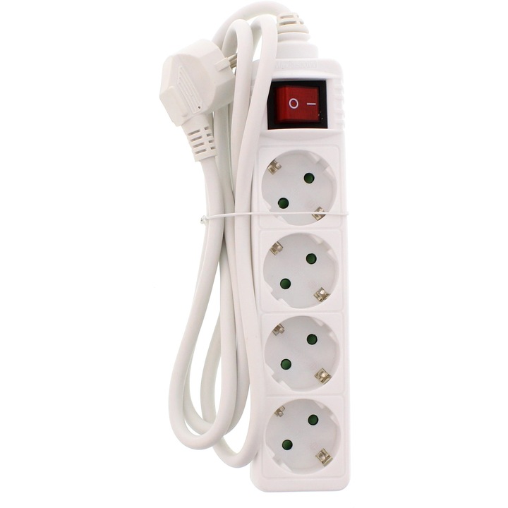 Разклонител Well, 4 гнезда, Превключвател, 3xG1.5mmp, 1.4 м