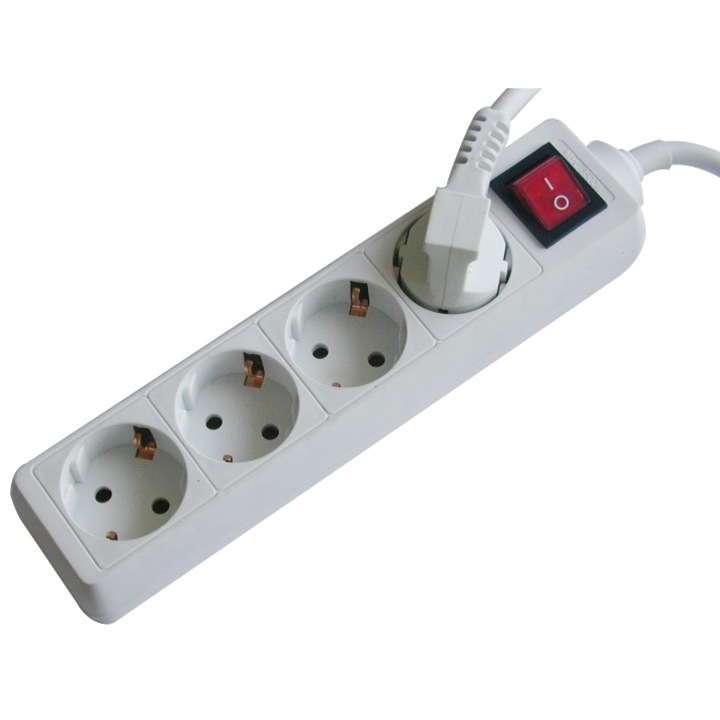 Разклонител Well, 4 гнезда, Превключвател, 3xG1.5mmp, 3 м