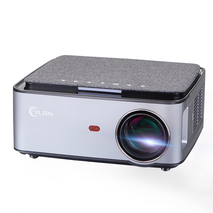 WIFI видео проектор, FLZEN MX, 7500 лумена, естествен 1080p Full HD, 20000:1, макс. 300 инча, огледален екран, съвместим смартфон/таблет, черен/сив
