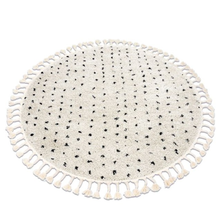 Covor DYWANY ŁUSZCZÓW berber syla b752 cerc puncte crema franjuri shaggy, cerc 120 cm