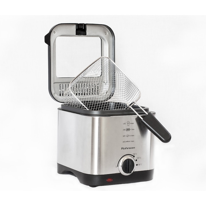 Friteuza cu ulei Rohnson R284, 0.5kg, 1,5L, 900W, temperatura reglabila 0 - 190 °C, filtru lavabil, protectie impotriva supraincalzirii
