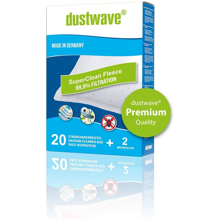 Dustwave Premium porzsák készlet 238275175 20-15, 20 db, + 2 mikroszűrő, Németországban gyártott