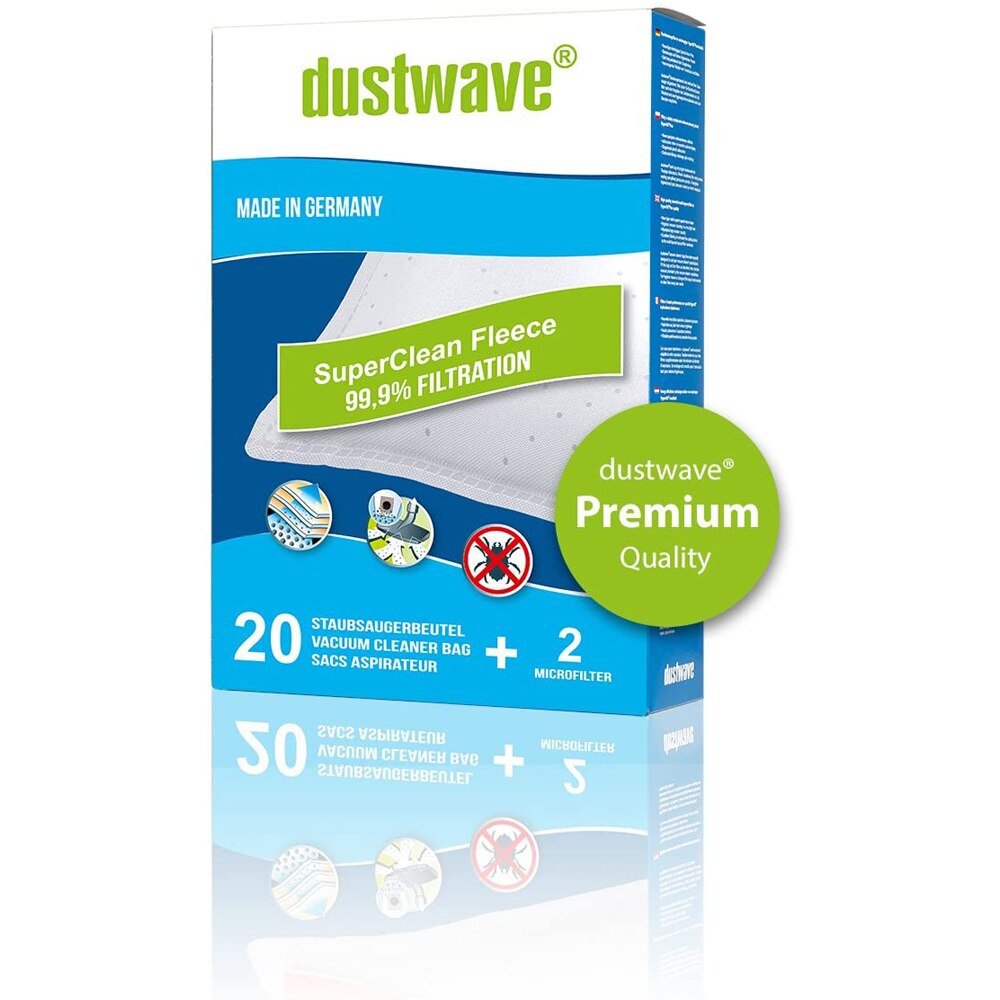 20 Sacchetti Per Aspirapolvere Dustwave® Wolf 0960/960 + 2 Microfiltri - Made In Germany, Perfetti Per Bosch, Siemens, Privileg, Ecc.