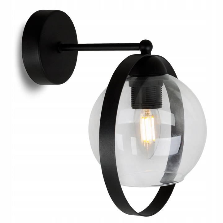 Lampa de perete, Light Home, Metal/Sticla, E27, LED, Transparent/Negru