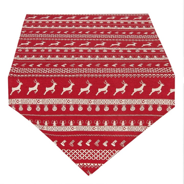 Piros krémszínű pamut asztali futó Reni modell 50x160 cm