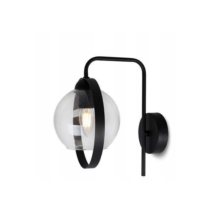 Aplica Loft de perete, Light Home, Metal/Sticla, E27, 60 W, Negru/Transparent