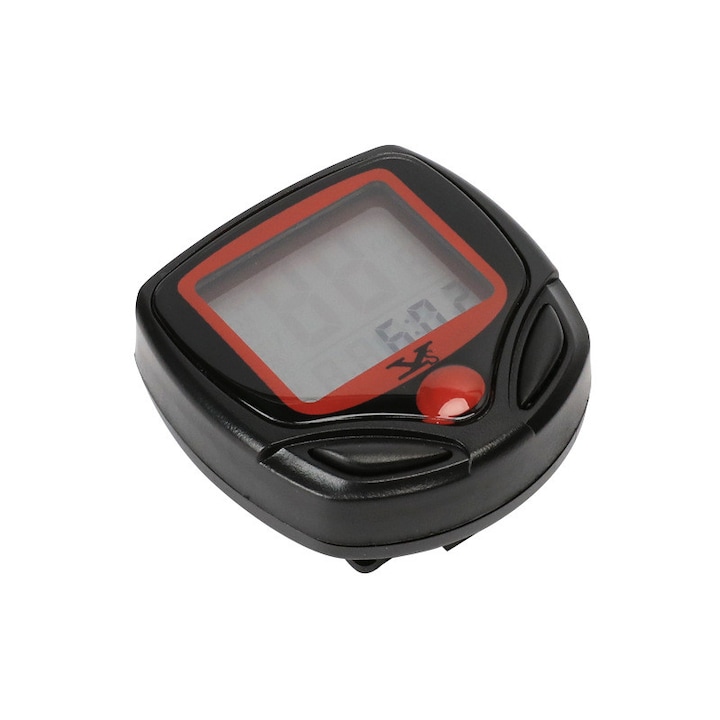 Vezetékes digitális sebességmérő kerékpárokhoz, ASKSA, vízálló, 15 funkciós, piros/fekete