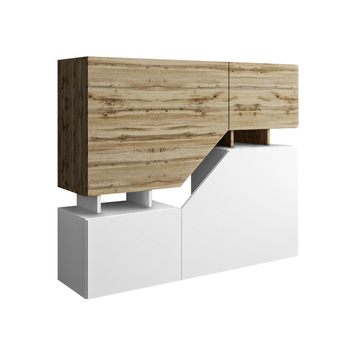 Bekas fiókos komód, MIRJAN24, fehér / wotan, 120x100x35 cm