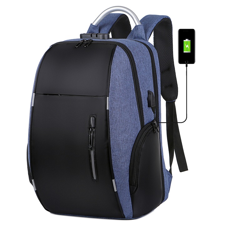 Rucsac Bagaj Mana Avion Multifunctional Anti Furt Port USB Albastru