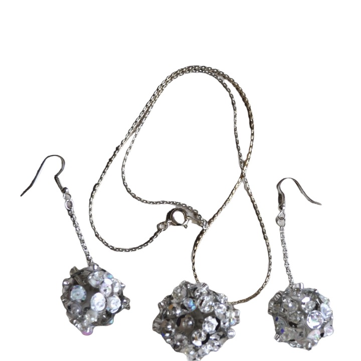 Set colier si cercei flori papadie argintii