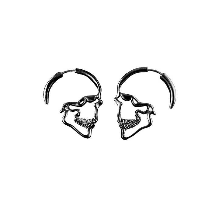 Cercei punk Spiked Skull, cranii conturate, cu tep la spate Argintiu