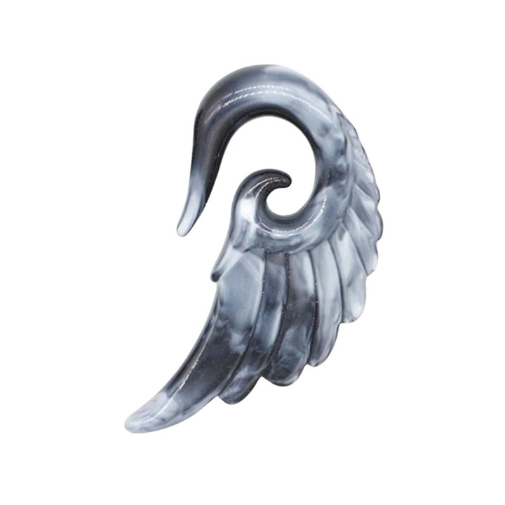 Ear expander, aripa masiva de inspiratie maori, Gri