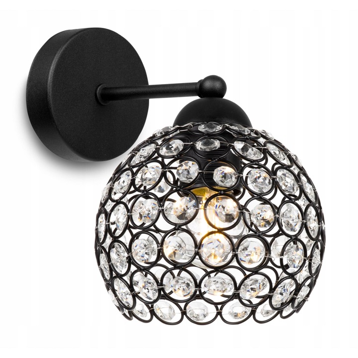 Aplica loft de perete, Light Home, Crystal, 1 punct de lumina, E27, 230V14x20 cm, LED, Metal/Sticla, Negru/Transparent