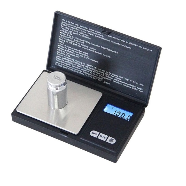 Cantar pentru bijuterii, Display LCD, Plastic/Otel, 122x64x20 mm, Negru