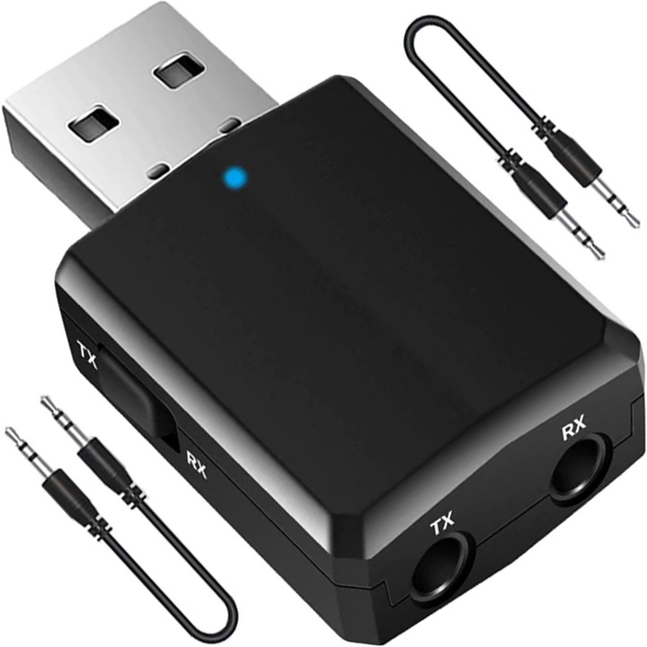 Adaptor bluetooth 5.0, Jack 3.5 mm, Microfon incorportat, 32x17x8.5 mm ...