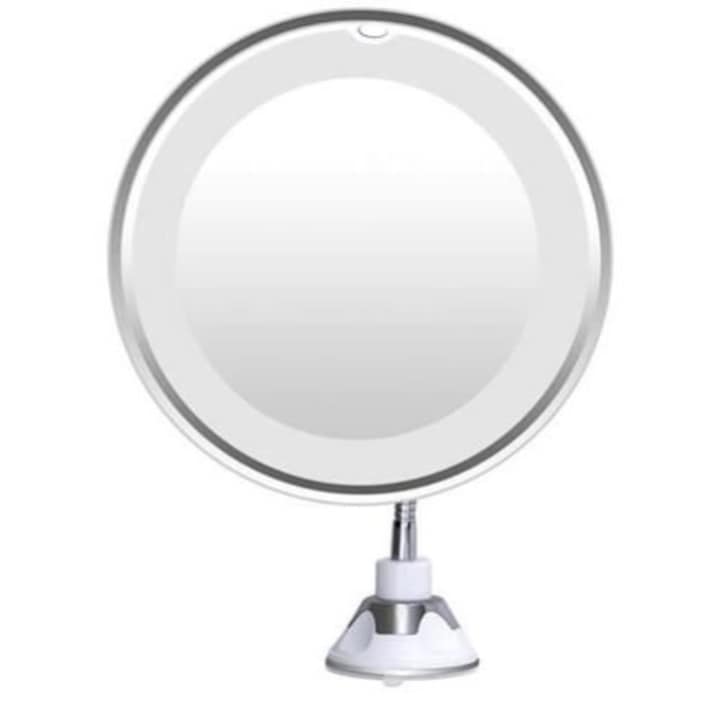 Oglinda cosmetica, cu LED, flexibila, prindere ventuza, marire x10, gri, 3xAAA, 20 cm, Isotrade