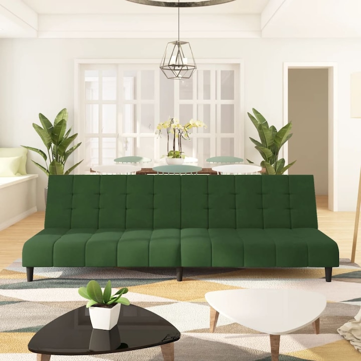 Canapea extensibila cu 2 locuri, verde inchis, catifea, Click-Clack,200 x 84,5 x 69 cm |37612