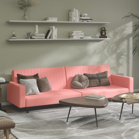 Canapea extensibila cu 2 locuri, roz, catifea, 220x84,5x69 cm, confortabil 6115