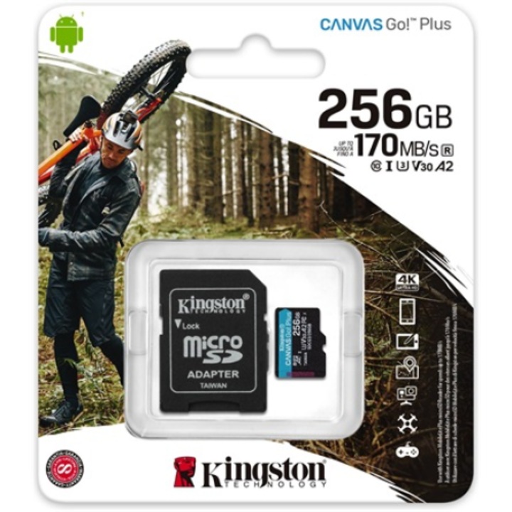 Kingston 256GB Canvas Go! Plus Class10 UHS-I U3 V30 A2 microSDXC memóriakártya (SDCG3/256GB) - Memóriakártya