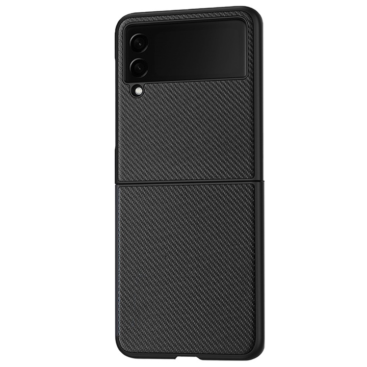 Премиум калъф за Samsung Galaxy Z Flip3 5G, модерен текстилен дизайн, TPU рамка, тънък, Ultra Protect Tech, черен