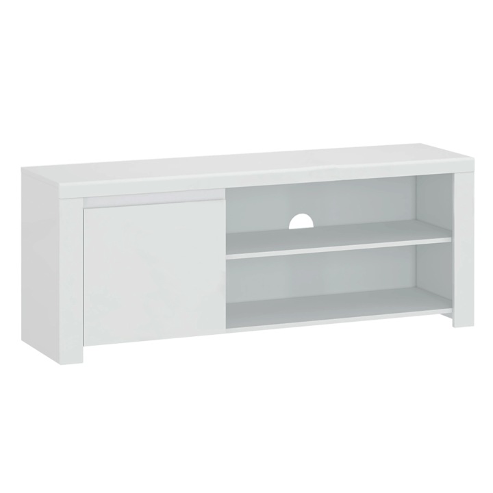 Comoda TV mdf alb lucios Lindy 156x42x61 cm