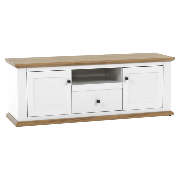 TV láda, fehér és barna tölgy mdf, Grandleon, 150x45x55 cm
