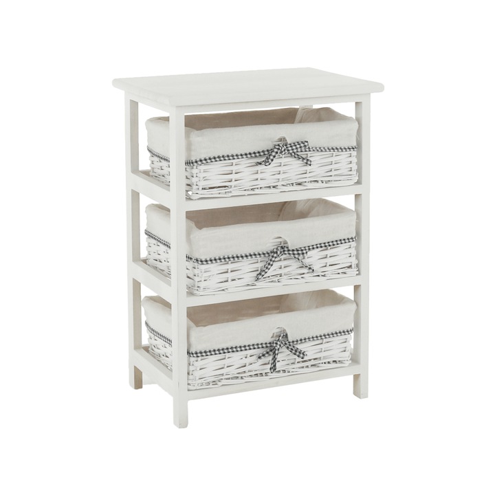 Fa komód 3 fonott kosárral antikolt fehér Rubin 40x29x57 cm