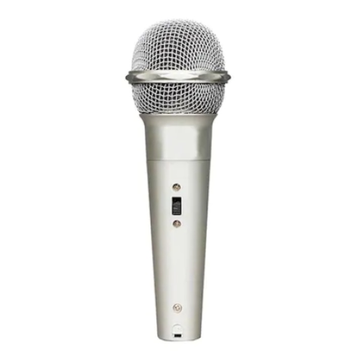 Microfon Dinamic cu Fir Profesional, Cablu de 2 m, 100hz - 15Khz, Impedanta 600 ohmi, Modern, Ergonomic, Culoare Argintiu