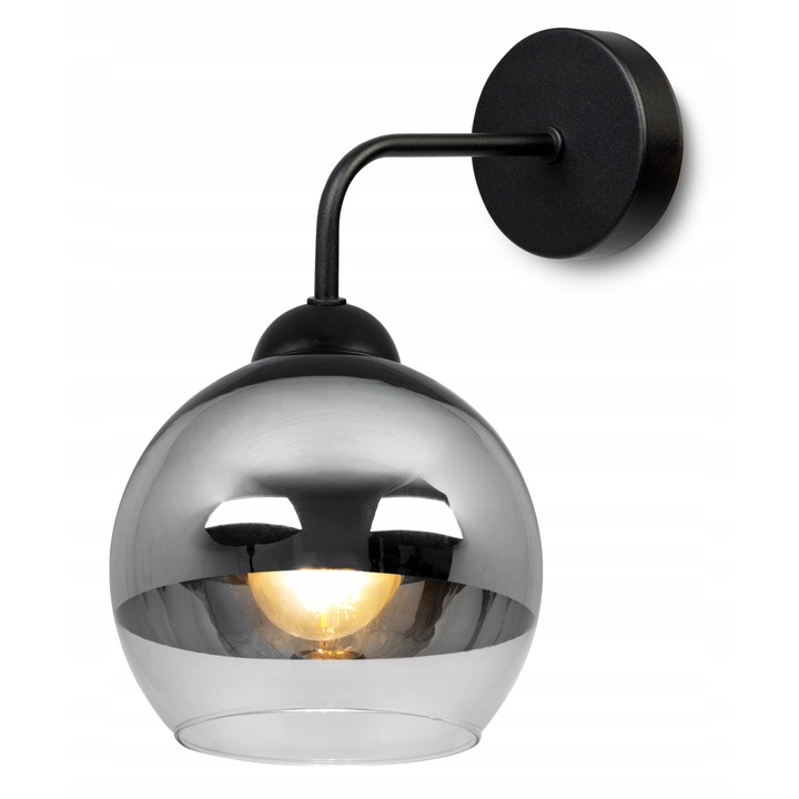 Aplica moderna de perete, Light Home, Bergen, 1 punct de lumina, E27, 230V, 15x24 cm, LED, Sticla, Crom/Negru/Transparent