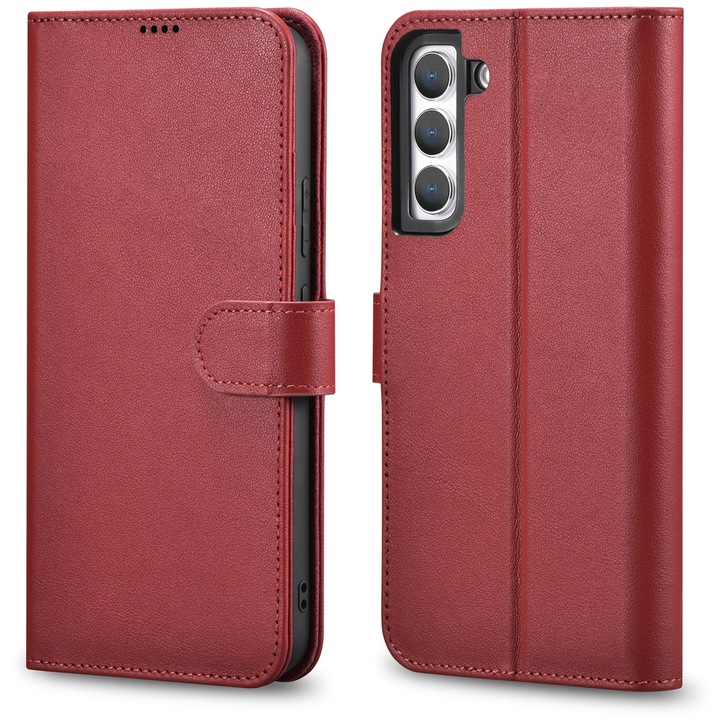 Калъф iCarer Haitang AKSM05RD, за Samsung Galaxy S22 + (S22 Plus), кожен, червен