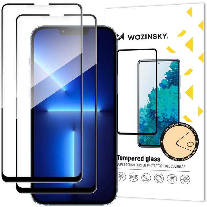Протектор Wozinsky 2x Full Glue, с рамка, за iPhone 13 Pro Max, черен, 2 броя
